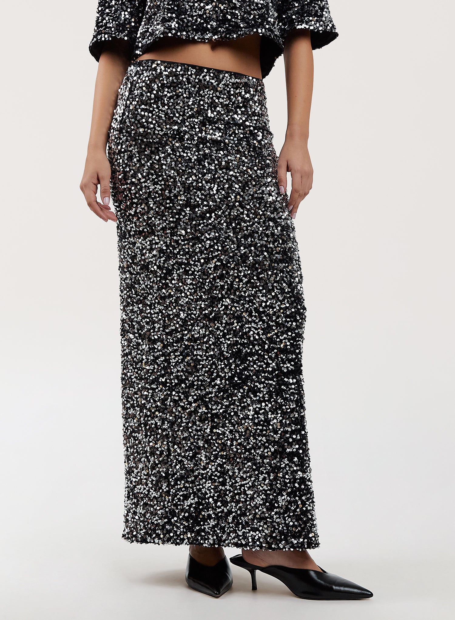 Black Sequin Maxi Skirt